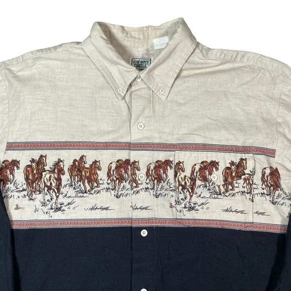 Vtg Roper Shirt Mens XL Rodeo Western Cowboy Horse Graphic 90s Colorblock Ranch - Picture 4 of 12